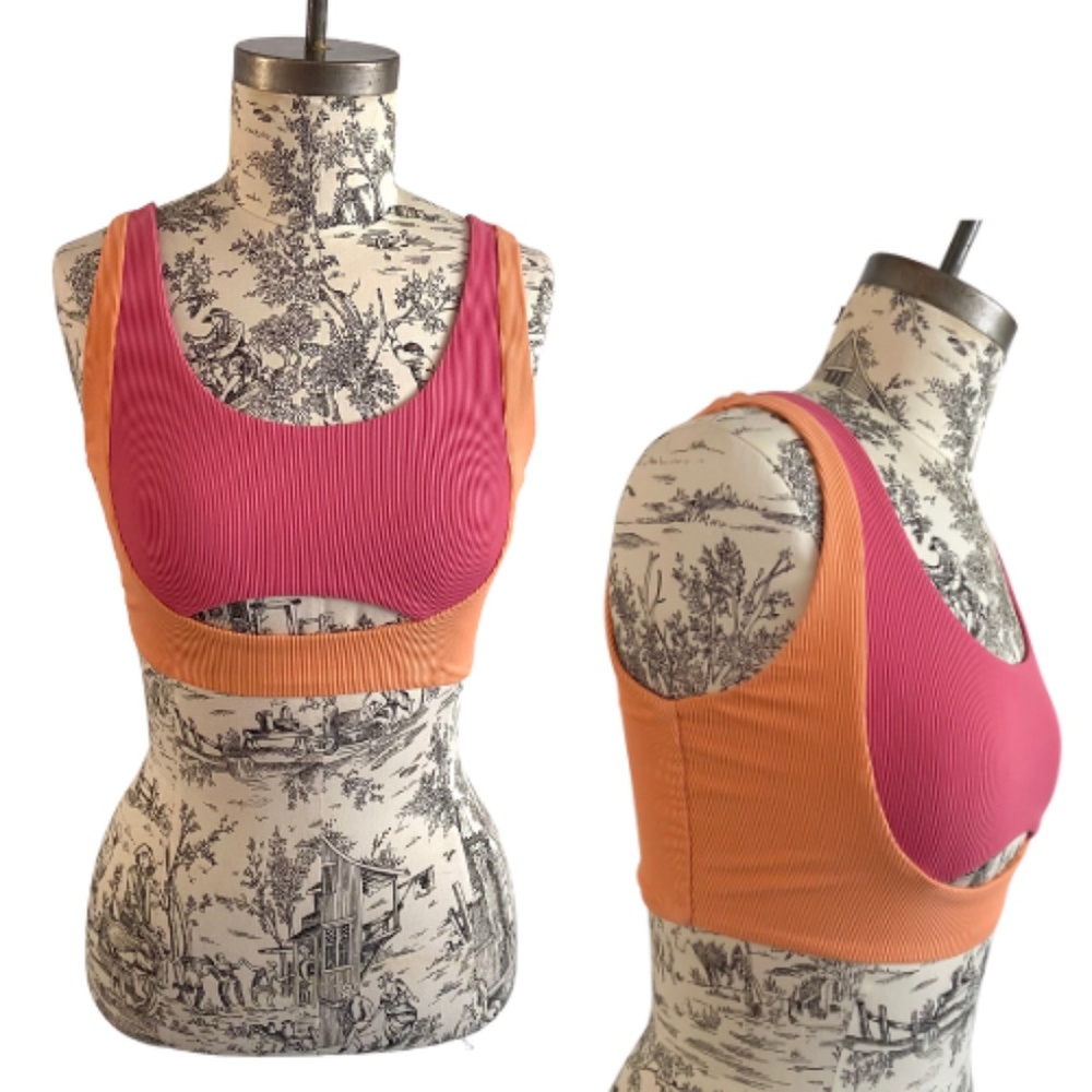 BEACH RIOT Ribbed Cutout Sports Bra Pink Orange Size M